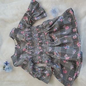 Forever Me size 3 Black and White lines w Flowers pink and blue